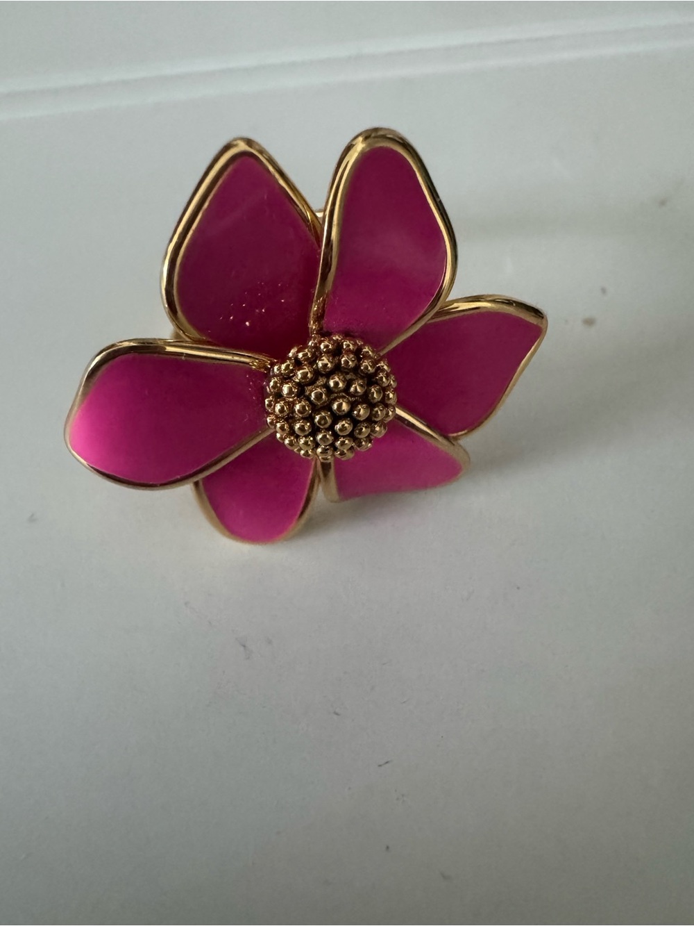 New kate spade Hot Pink Enamel Flower Ring with Gold-Tone Trim